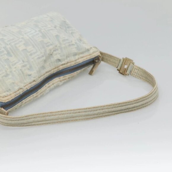 FENDI Zucca Canvas Shoulder Bag Denim Light Blue Gold Auth 140817 - Picture 9 of 16